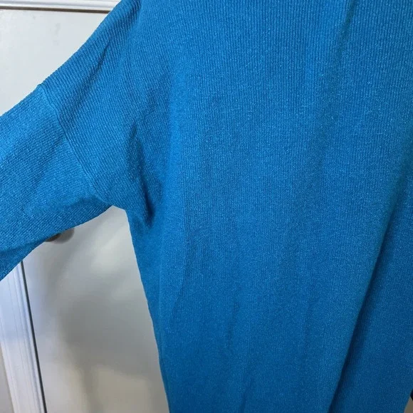 Eileen Fisher Teal Blue Linen Blend Open Front Longline Cardigan Sweater Medium - Picture 5 of 8